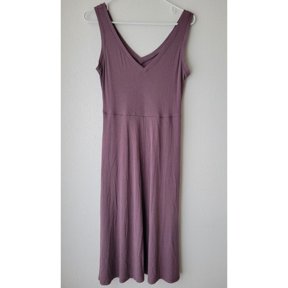A New Day Ribbed Midi Dress Womens Small Mauve Purple Sleeveless V Neck Pockets